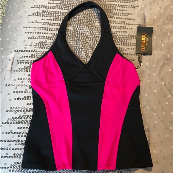 Runway New York Black/Pink Halter Active Top - Picture 1 of 12